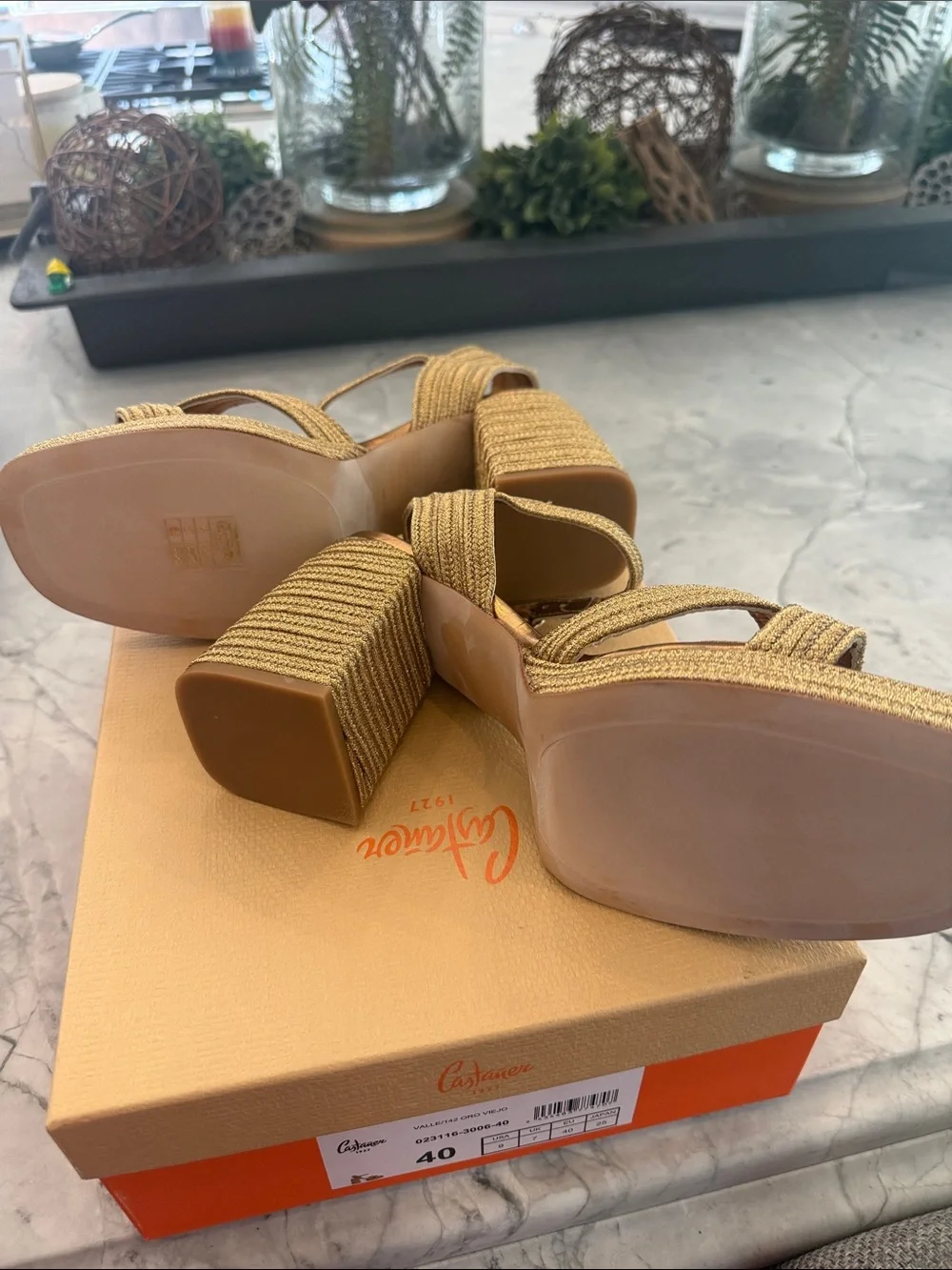 Castaner Metallic Gold Braided Platform Sandals